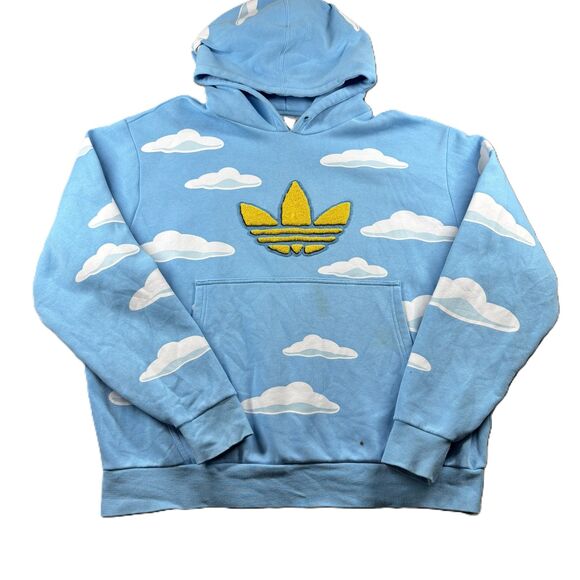 Adidas x The Simpsons Cloud Hoodie Sweatshirt Yellow Logo Light Blue 2XL I128 - Picture 1 of 12